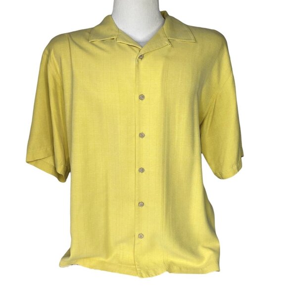 Tommy Bahama Silk Hawaiian Shirt Mens XL Butter Yellow Button Front - Picture 1 of 9